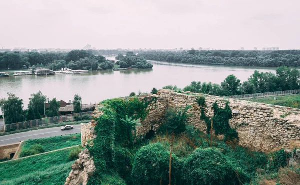Vista Panorâmica Dos Rios Danúbio Sava Partir Fortaleza Belgrado Kalemegdan — Fotografia de Stock
