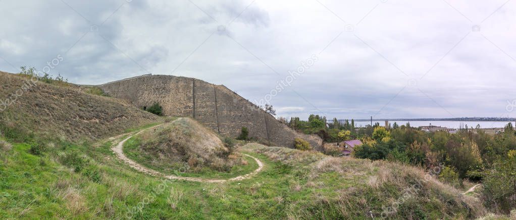 The old wall and the descent to the salt estuary Kuyalnik in Odessa, Ukraine