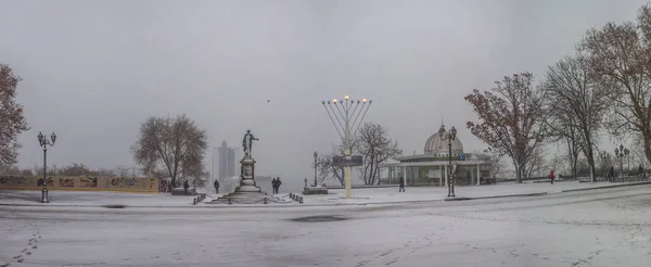 Odessa Ukrajina 2018 Sníh Zimní Ráno Primorsky Boulevard Oděse Ukrajina — Stock fotografie