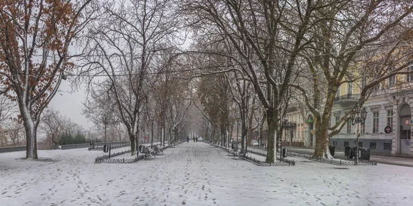 Odessa Ukraine 2018 Snowy Winter Morning Primorsky Boulevard Odessa Ukraine — Stock Photo, Image