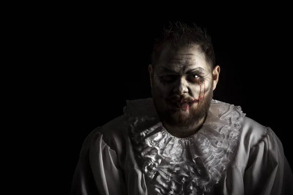 Porträt Eines Beängstigend Bösen Clowns Studioaufnahme Mit Schrecklicher Gesichtskunst — Stockfoto
