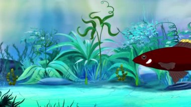 Brown akvaryum balık bir akvaryumda yüzen. El yapımı animasyon, ilmekledi hareket grafik.