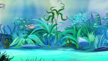 Küçük gri akvaryum balık gurami bir akvaryumda yüzen. El yapımı animasyon, ilmekledi hareket grafik.