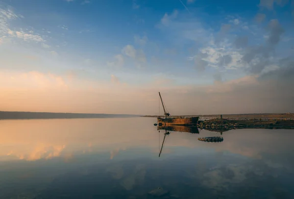 Panoramic view of the salt lake at sunset — Stock Photo, Image