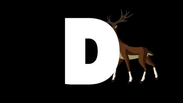 Animált Zoológiai Angol Ábécé Alfa Matt Mozgókép Cartoon Deer Háttérben — Stock videók