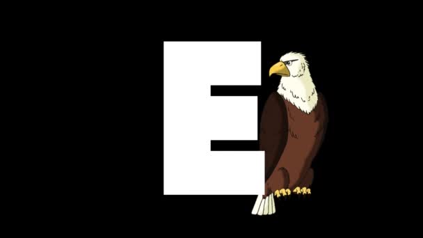 Animiertes Zoologisches Englisches Alphabet Alpha Matte Bewegungsgrafik Karikaturenadler Hintergrund Eines — Stockvideo
