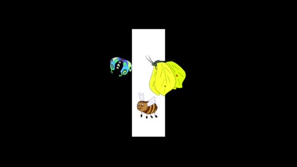 Animerad Zoologiskt Engelskt Alfabet Alfa Matt Rörelse Grafik Tecknad Insekt — Stockvideo