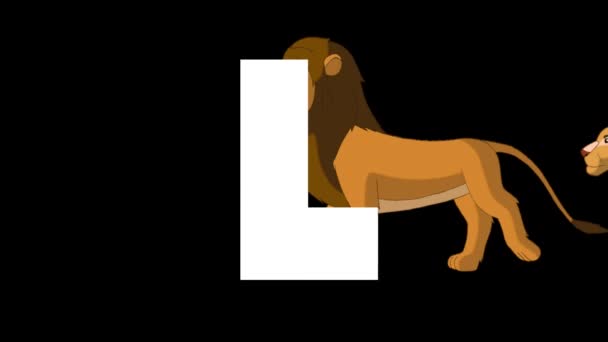 Alfabeto Inglés Zoológico Animado Gráfico Movimiento Alpha Mate León Dibujos — Vídeos de Stock