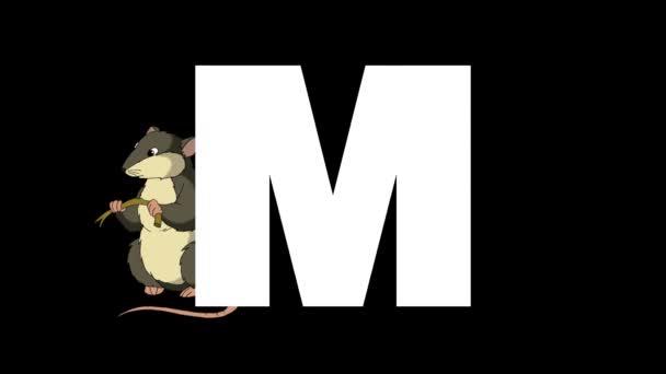 Animiertes Zoologisches Englisches Alphabet Alpha Matte Bewegungsgrafik Cartoon Maus Hintergrund — Stockvideo