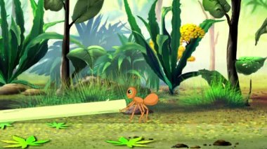 Karınca ot sapı çeker. Hareket Grafiği, el yapımı animasyon