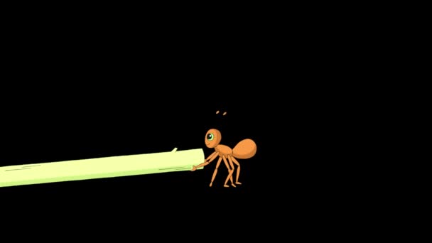 Ant Pulls Stem Grass Animated Motion Graphic Alpha Channel — Stock Video