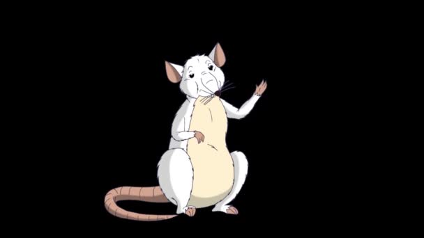Vit Råtta Hälsar Och Viftar Med Tassen Animerad Looped Motion — Stockvideo