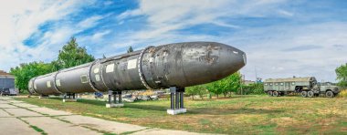 Pobugskoe, Ukrayna 09.14.2019. GRAU 15A18 NATO adı SS-18 Şeytan Roketi Sovyet Stratejik Nükleer Güçler Müzesi, Ukrayna