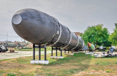 Pobugskoe, Ukrayna 09.14.2019. GRAU 15A18 NATO adı SS-18 Şeytan Roketi Sovyet Stratejik Nükleer Güçler Müzesi, Ukrayna