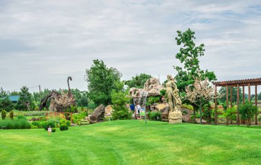 Volodarka, Ukrayna 06.20.2020. Ukrayna 'da Bila Tserkva yakınlarındaki Volodarka köyünde bulutlu bir yaz gününde Park Sakura Adası
