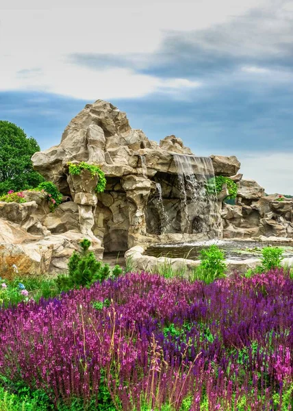 Volodarka, Ukrayna 06.20.2020. Ukrayna 'da Bila Tserkva yakınlarındaki Volodarka köyünde bulutlu bir yaz gününde Park Sakura Adası