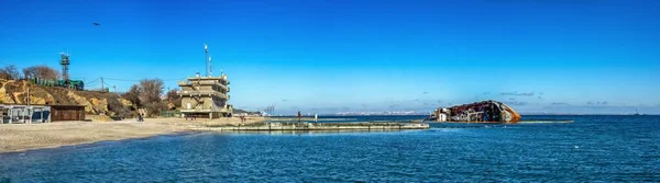 Odessa Ukraine 2019 Vue Panoramique Sur Mer Avec Pétrolier Échoué — Photo