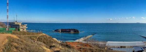 Odessa Ukraina 2019 Bangkai Kapal Tanker Kecil Delfi Lepas Pantai — Stok Foto