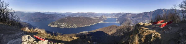 Panorámás kilátás a Monte San Giorgio-ról — Stock Fotó