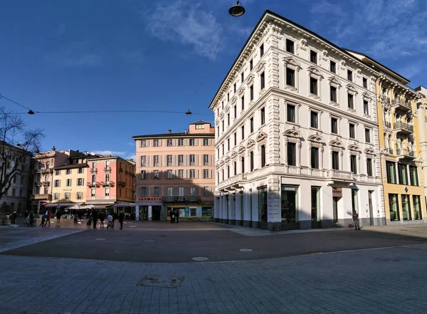 Lugano Sviçre Şehir Sokakları Tarihi Binalar — Stok fotoğraf