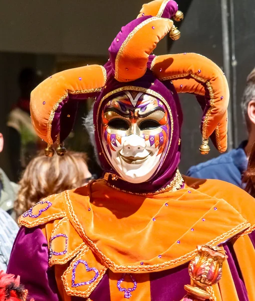 Lugano Suiza Abril 2017 Máscaras Venecianas Expuestas Lugano Con Bailes — Foto de Stock