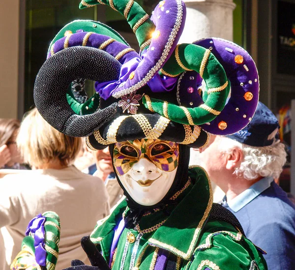 Lugano Suiza Abril 2017 Máscaras Venecianas Expuestas Lugano Con Bailes — Foto de Stock