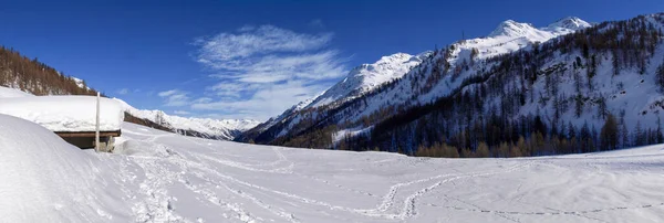 Валье Бедретто Швейцария Снежная Зимняя Панорама Долины — стоковое фото