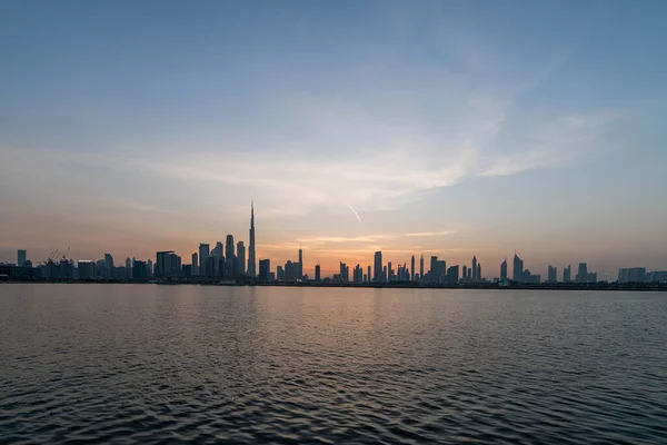 Wieczorny Widok Burj Khalifa Wraz Wieżowcami Dubaju — Zdjęcie stockowe