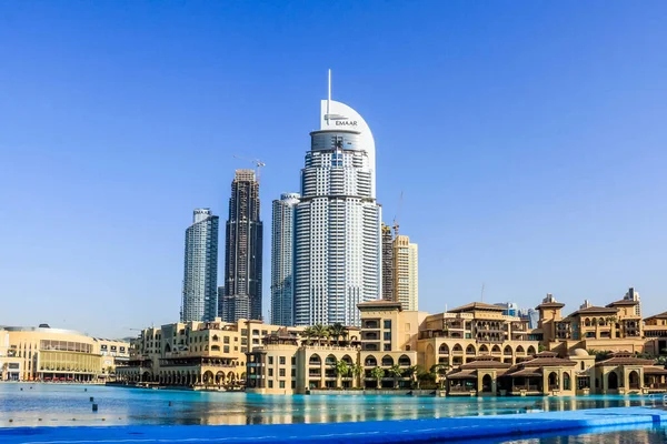 The Address Hotel in the downtown Dubai area overlooks the famous dancing fountains in Burj Park, Downtown, Dubai, United Arab Emirates