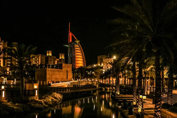 Noční Pohled Burj Arab Seven Star Hotel Pohled Souk Madinat — Stock fotografie