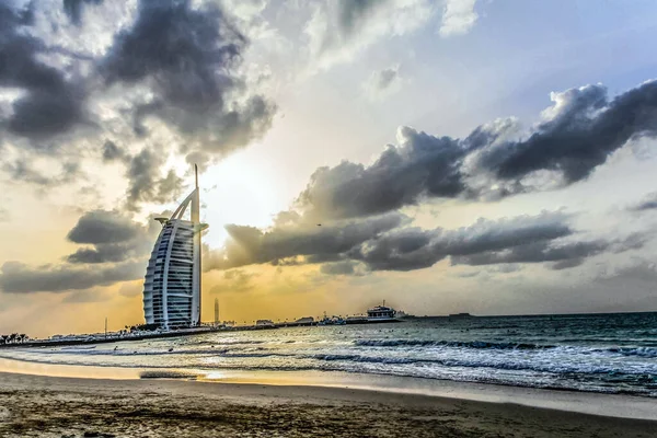 Vista Noturna Burj Arab Dubai Emirados Árabes Unidos — Fotografia de Stock