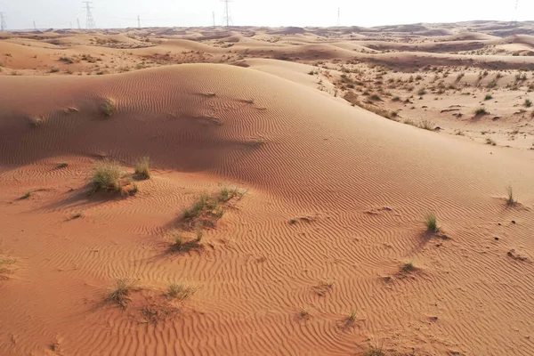 Vista Drone Deserto Seco Dubai Com Ondulações Areia Paisagem Geológica — Fotografia de Stock