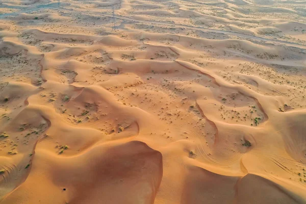 Vista Drone Deserto Seco Dubai Com Ondulações Areia Paisagem Geológica — Fotografia de Stock