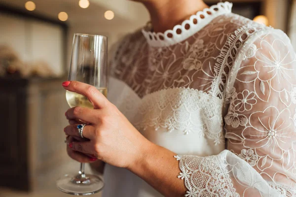 Bruden Anläggning Glas Champagne Stockbild