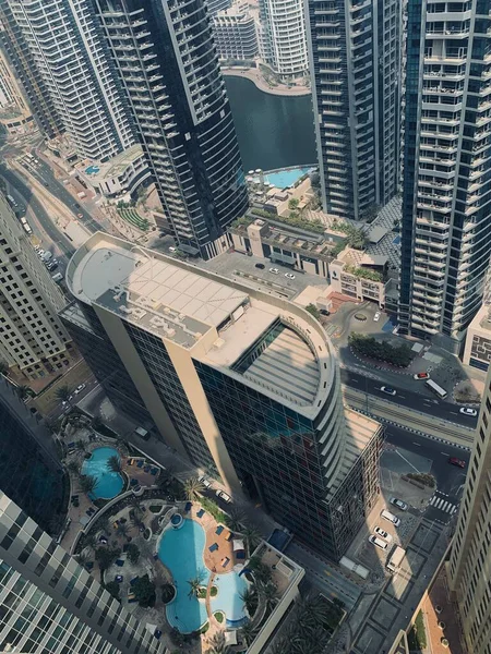 Dubai Marina Bae 2020 Gökyüzü Manzaralı Çatı Yüzme Havuzları Scuscraper — Stok fotoğraf