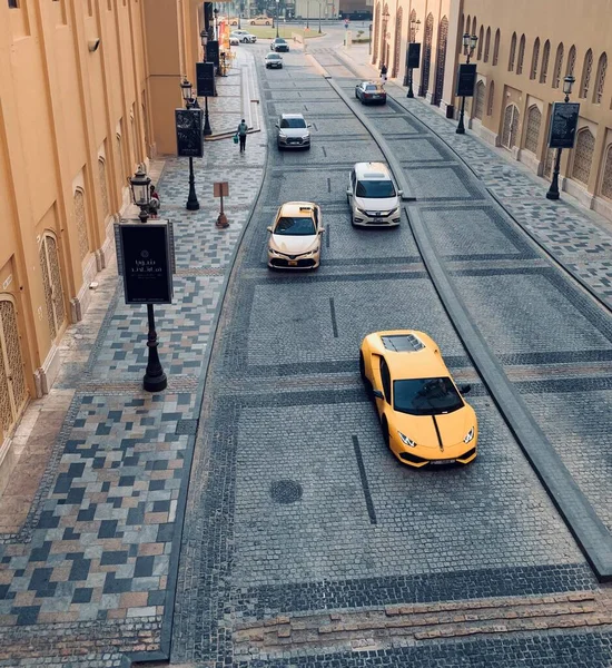 Dubai Uae 2020 Jbr Paving Gray Road Vehicles Sportive Yellow Stock Image