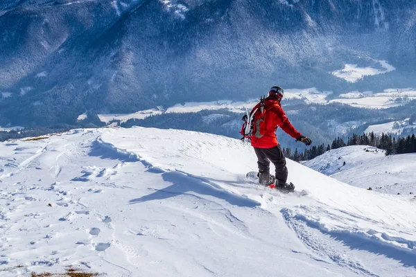 Lepenatka Slovenia Gennaio 2019 Snowboarderboard Fondo Dalla Cima Del Monte — Foto Stock
