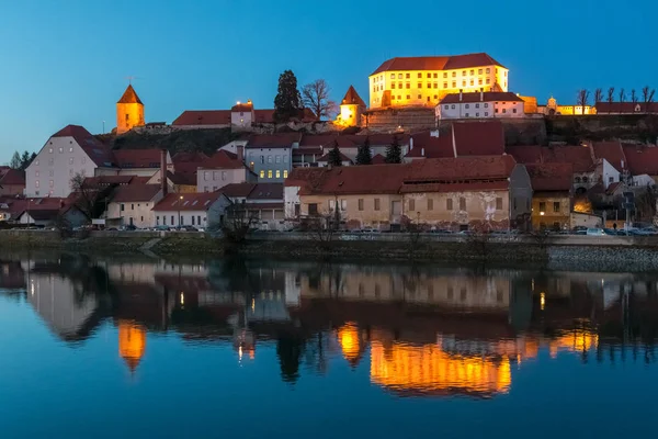 Panoráma Města Slovinska Nejstaršího Města Ptuj Západu Slunce — Stock fotografie