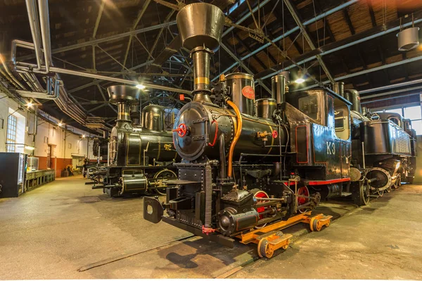 Λιουμπλιάνα Σλοβενία Ιουνίου 2019 Παλιές Ατμομηχανές Σταθμευμένες Στο Σιδηροδρομικό Μουσείο — Φωτογραφία Αρχείου