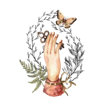 anahtar ile sihirbaz el, sihirli anahtar.güzel sihirli kompozisyon