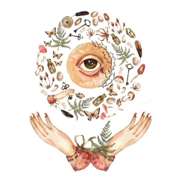 Simya elemanları, suluboya clipart, beyaz bir arka plan üzerinde büyülü elemanları