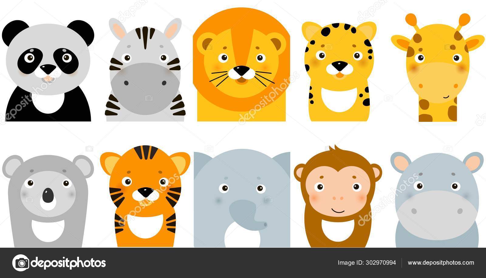 Jungle animals icons, vector animals, safari animals, animal faces Stock  Vector Image by ©tatkuptsova #302970994