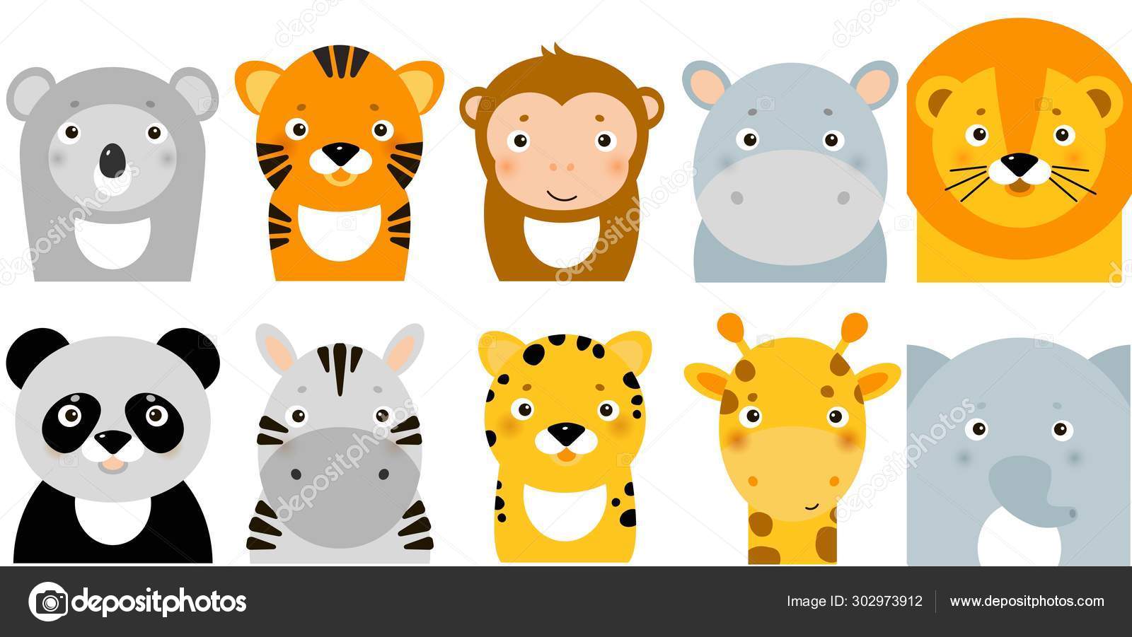 Jungle animals icons, vector animals, safari animals, animal faces Stock  Vector Image by ©tatkuptsova #302973912
