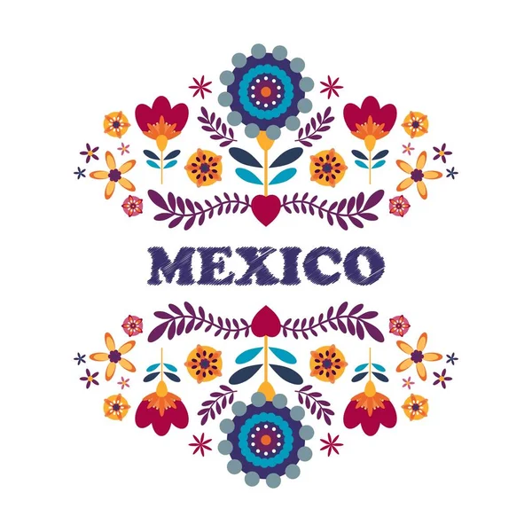 Bordado Têxtil Tradicional Mexicano Colorido México — Vetor de Stock