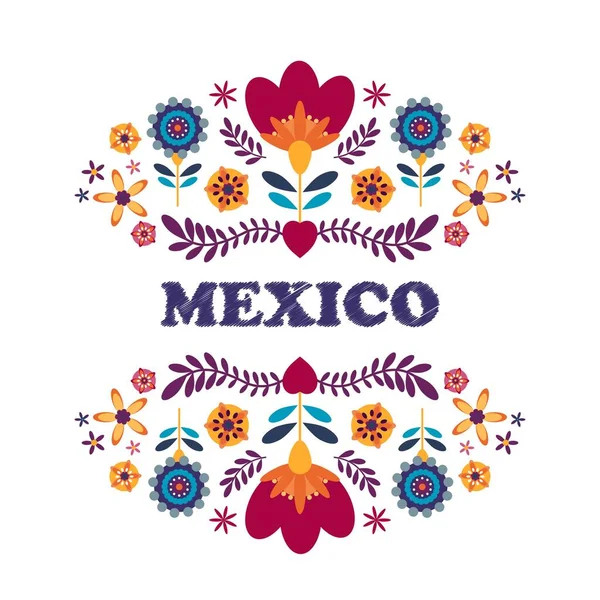 Colorful Mexican Traditional Textile Embroidery Mexico — ストックベクタ