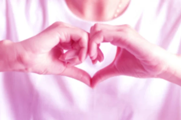Blurry Pink Tone Image Person Join Two Hands Heart Gesture — Stock Photo, Image