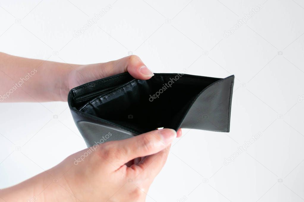 empty wallet in hands on white background.