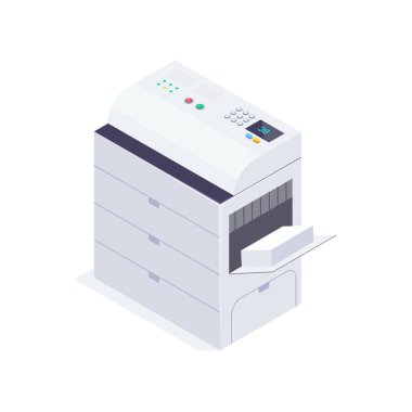 Isometric office copier. 3d photocopier isolated on white background. Office equipment. Vector illustration. clipart