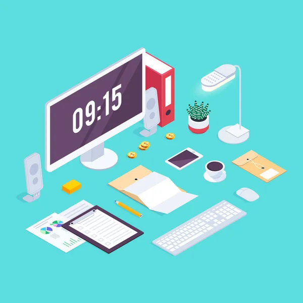 Isometric concept workplace. — Stock Vector