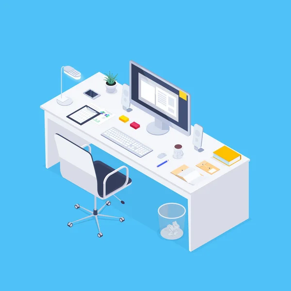 Concepto isométrico lugar de trabajo . — Vector de stock